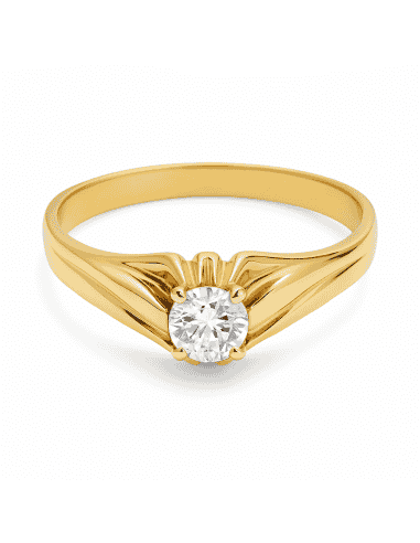 Anillo Solitario para Hombre con circonita -  Oro Amarillo 18K