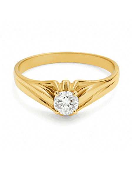 Anillo Solitario para Hombre con circonita -  Oro Amarillo 18K