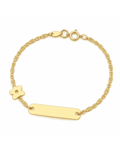 Pulsera esclava infantil flor en oro con cierre de asa y eslabones biselados - Oro Amarillo 18K