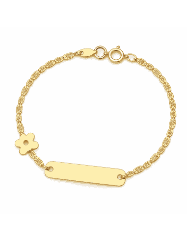 Pulsera esclava infantil flor en oro con cierre de asa y eslabones biselados - Oro Amarillo 18K