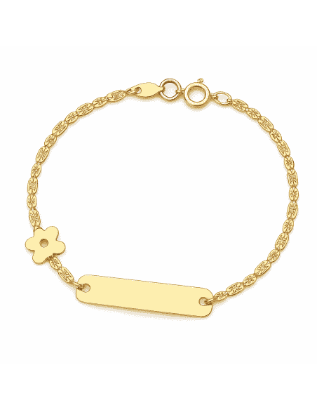 Pulsera esclava infantil flor en oro con cierre de asa y eslabones biselados - Oro Amarillo 18K