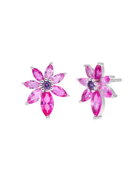 Pendientes para Mujer  Flor en Plata de Ley Rodiada con Circonitas Rosas y Violetas - Marea D02801/BL