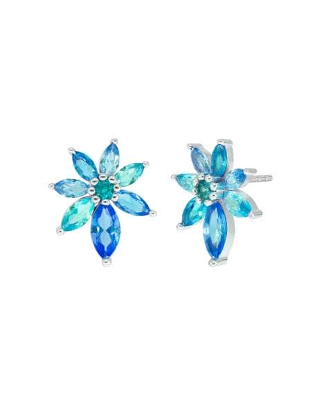 Pendientes para Mujer Flor en Plata de Ley Rodiada con Circonitas Azules - Marea D02801/BM