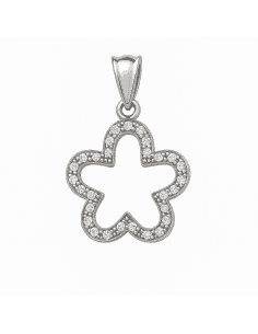 Colgante en oro blanco con forma de Flor y circonitas - Oro Blanco 18K