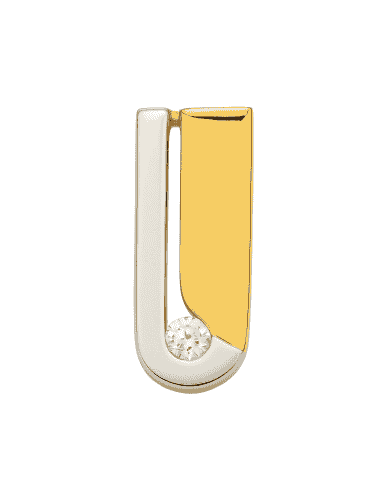 Colgante de oro Bicolor alargado formado por dos piezas con una circonita - Oro Amarillo y Blanco 18K