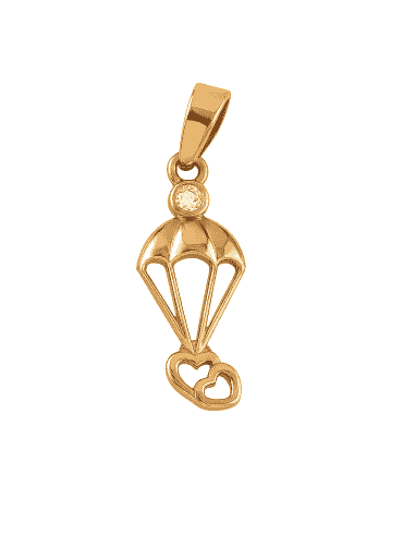 Colgante de oro Paracaidas con una circonita y dos alianzas entrelazadas - Oro Amarillo 18K