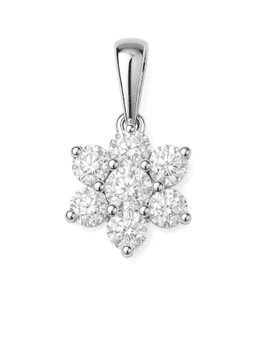Colgante en oro en Forma de flor Tipo rosetón con circonitas - Oro Blanco 18K
