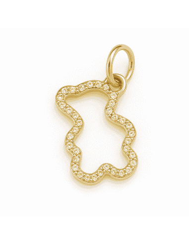 Colgante en oro con forma de silueta calada de Oso y  circonitas - Oro Amarillo 18K