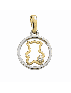 Colgante en oro bicolor cerco con Oso silueta calada con circonita - Oro Amarillo Y Blanco 18K
