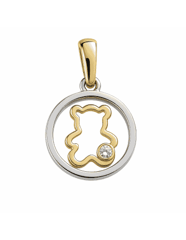 Colgante en oro bicolor cerco con Oso silueta calada con circonita - Oro Amarillo Y Blanco 18K