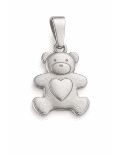 Colgante en oro Oso con corazón en el centro de su cuerpo - Oro Blanco 18K