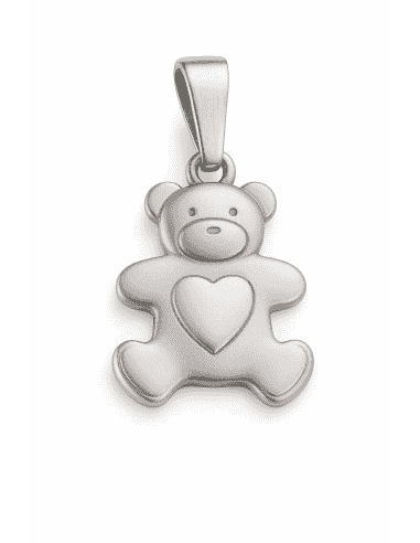 Colgante en oro Oso con corazón en el centro de su cuerpo - Oro Blanco 18K