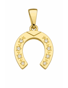Colgante en oro Herradura de la suerte con 7 circonitas - Oro Amarillo 18K