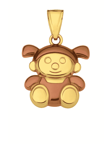 Colgante en Oro con Forma de Muñeca Infantil con esmalte de color - Oro Amarillo 18K
