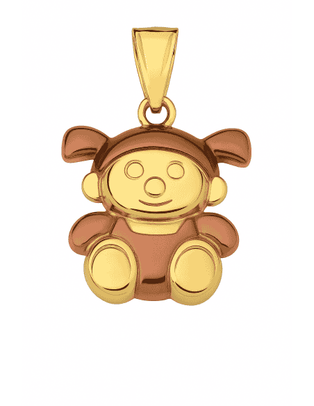 Colgante en Oro con Forma de Muñeca Infantil con esmalte de color - Oro Amarillo 18K