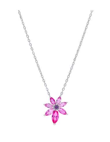 Collar para Mujer de plata  Flor con Circonitas en Tonos Rosas- Marea D02807/BC