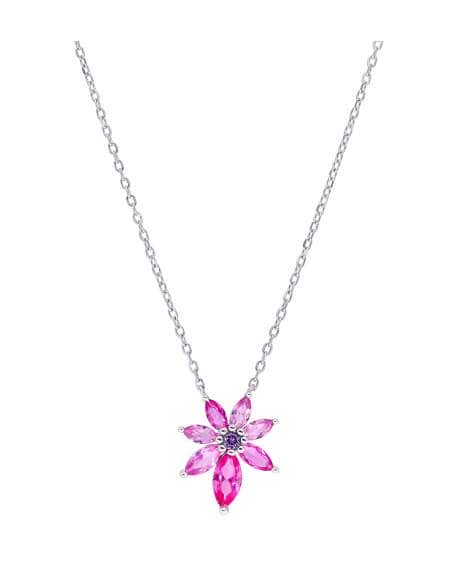 Collar para Mujer de plata  Flor con Circonitas en Tonos Rosas- Marea D02807/BC