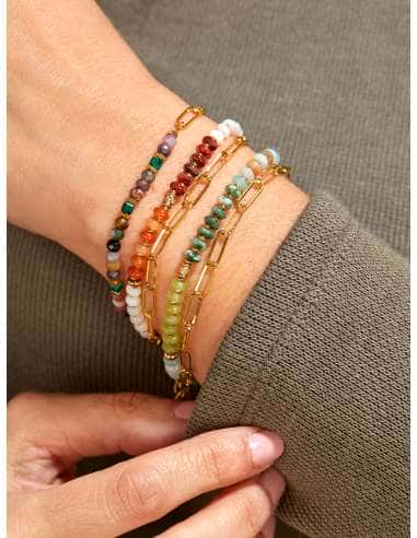 Pulsera para Mujer de Acero con Piedras Rojas -...