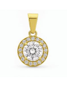 Colgante en Oro Amarillo Circonita Central y cerco de Circonitas - Oro Amarillo 18K