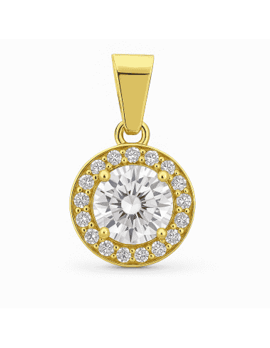 Colgante en Oro Amarillo Circonita Central y cerco de Circonitas - Oro Amarillo 18K