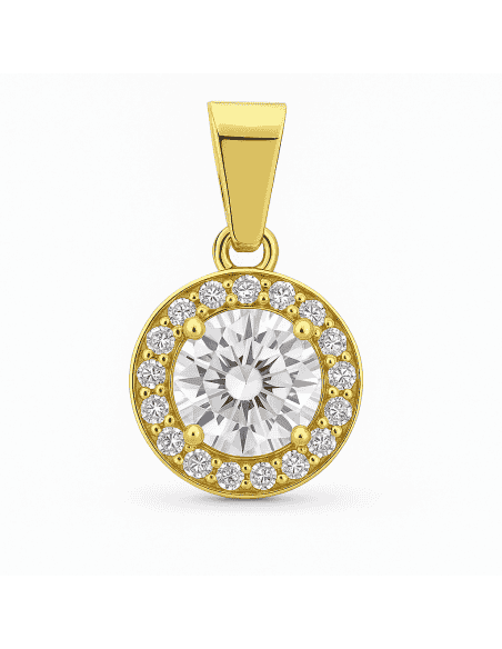 Colgante en Oro Amarillo Circonita Central y cerco de Circonitas - Oro Amarillo 18K