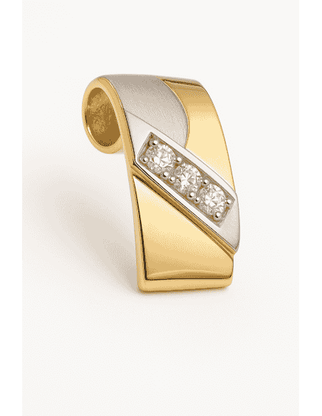Colgante en Oro Bicolor de 18K con Tres Circonitas - Oro Amarillo y Blanco 18K