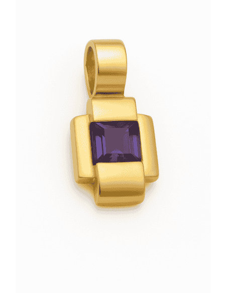 Colgante en Oro con Diseño Geométrico y Piedra Violeta - Oro amarillo 18K