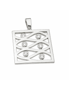 Colgante en Oro Blanco con Diseño Geométrico Calado y Circonitas - Oro Blanco 18K