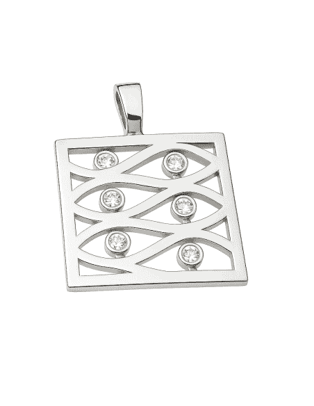 Colgante en Oro Blanco con Diseño Geométrico Calado y Circonitas - Oro Blanco 18K