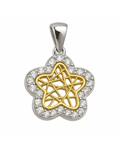 Colgante en Forma de Flor en Oro Bicolor Calado y Circonitas - Oro amarillo y Blanco 18K