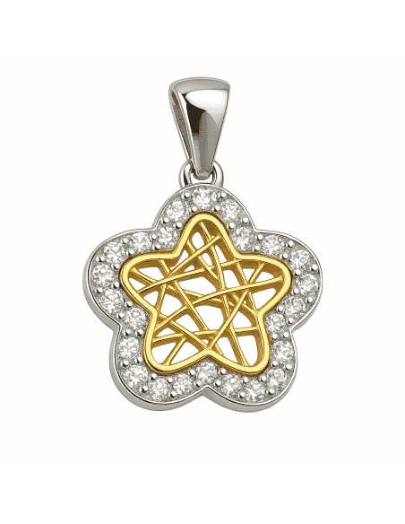 Colgante en Forma de Flor en Oro Bicolor Calado y Circonitas - Oro amarillo y Blanco 18K