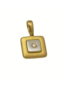 Colgante Cuadrado en Oro Bicolor con Circonita Central - Oro amarillo y Blanco 18K