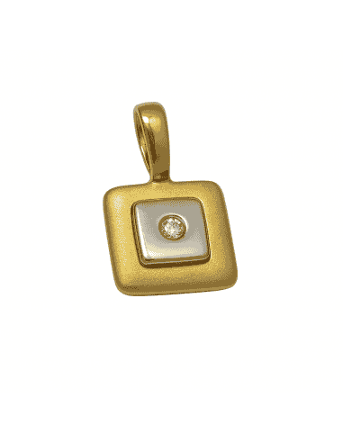 Colgante Cuadrado en Oro Bicolor con Circonita Central - Oro amarillo y Blanco 18K