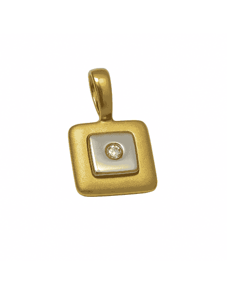 Colgante Cuadrado en Oro Bicolor con Circonita Central - Oro amarillo y Blanco 18K