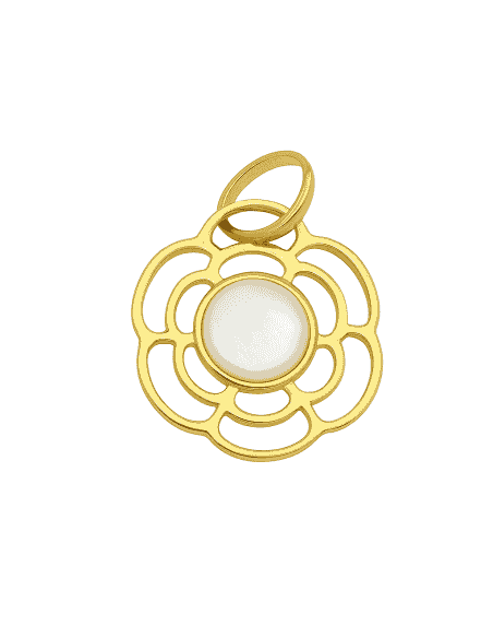 Colgante en oro amarillo Forma de Flor Calada con Piedra de Nácar Central - Oro Amarillo 18K
