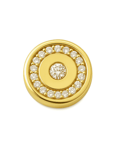 Colgante en oro con Forma Circular y Circonita Central y Aro de Circonitas -  Oro Amarillo 18K