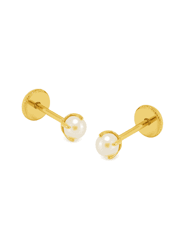 Pendientes para Niña de Oro con Perla 3.50mm - Oro amarillo 18K