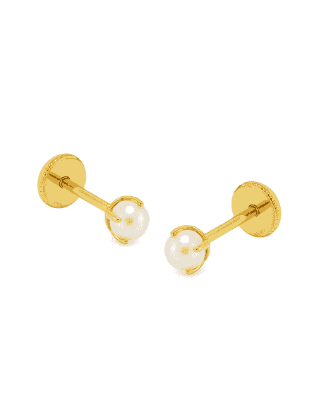 Pendientes para Niña de Oro con Perla 3.50mm - Oro amarillo 18K