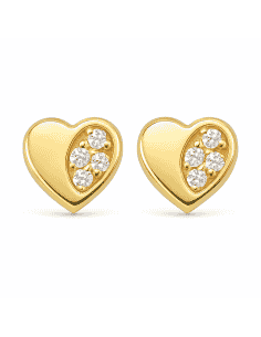 Pendientes para Niña en oro Forma de Corazón con Circonitas - Oro Amarillo 18K
