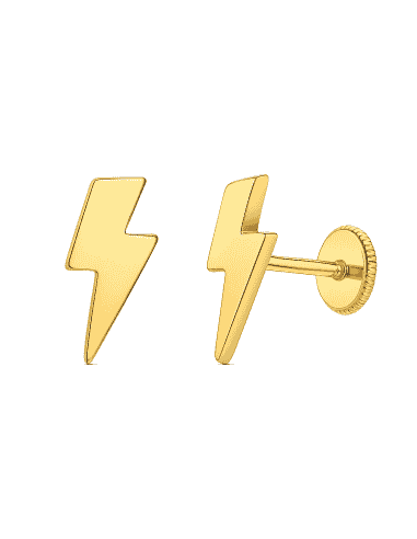 Pendientes para Niña en oro con forma de Rayo - Oro Amarillo 18K