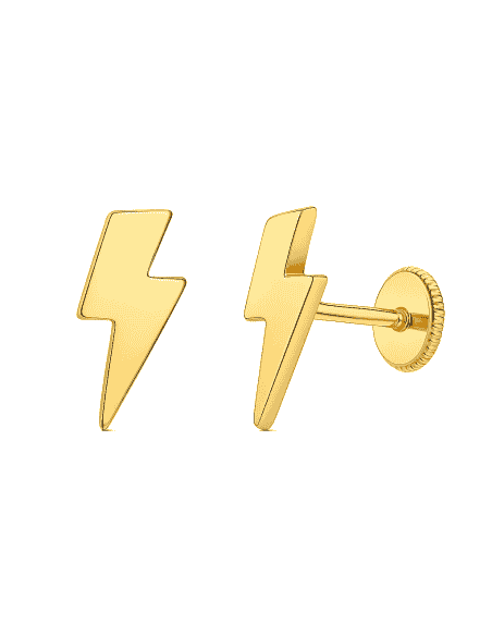 Pendientes para Niña en oro con forma de Rayo - Oro Amarillo 18K