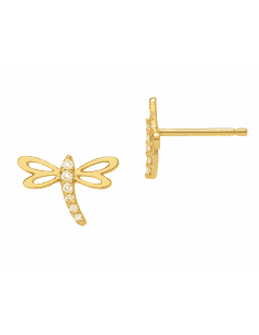 Pendientes para NIña en oro Libelula con circonitas - Oro Amarillo 18K
