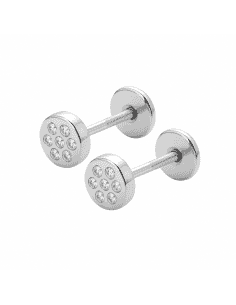 Pendientes para Niña oro blanco circulo con 7 circonitas - Oro Blanco18K