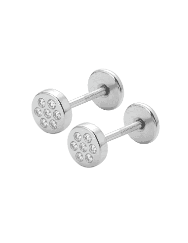 Pendientes para Niña oro blanco circulo con 7 circonitas - Oro Blanco18K