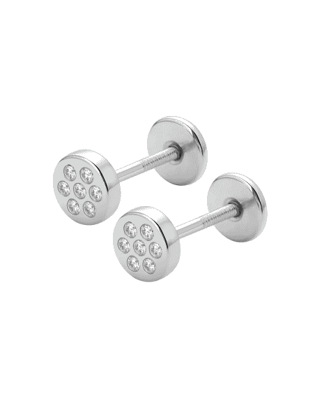 Pendientes para Niña oro blanco circulo con 7 circonitas - Oro Blanco18K