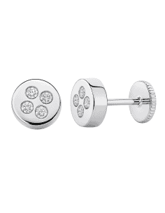 Pendientes para Niña en Oro Blanco circulo con 4 circonitas - Oro Blanco 18K