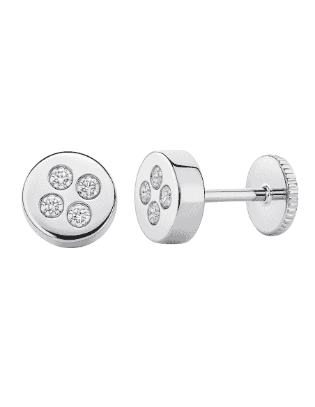 Pendientes para Niña en Oro Blanco circulo con 4 circonitas - Oro Blanco 18K
