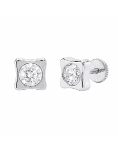 Pendientes para Niña en Oro Blanco Cuadrados con circonita central - Oro Blanco 18K