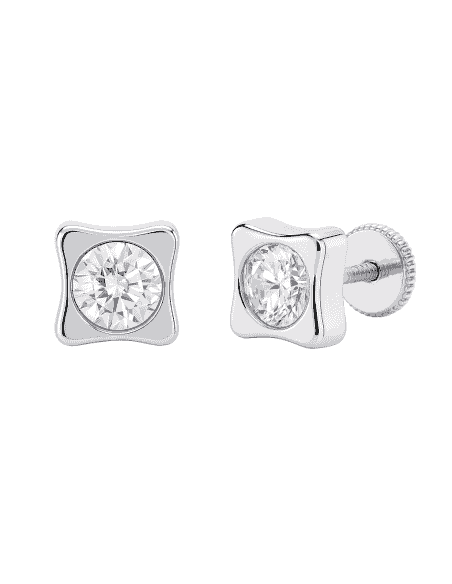 Pendientes para Niña en Oro Blanco Cuadrados con circonita central - Oro Blanco 18K
