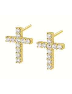 Pendientes para Niña en oro con la forma de la Cruz con 10 circonitas - Oro Amarillo 18K